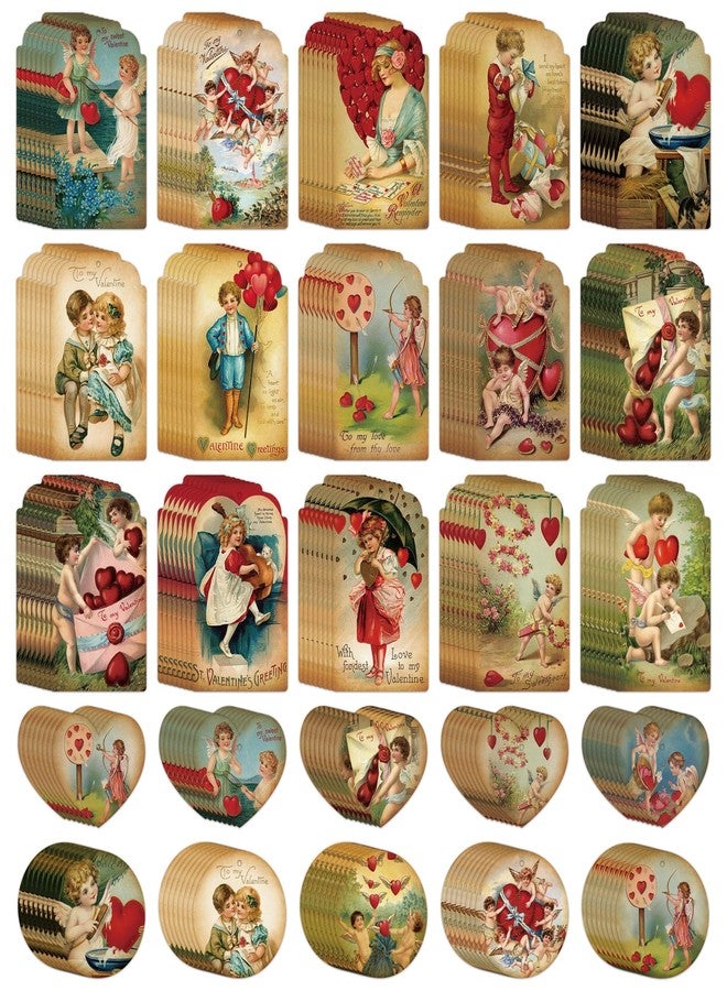 BkeeCten Valentine's Day Gift Tag - 200pcs Valentine's Day Vintage Victorian Self Adhesive Gift Labels Name Tags Stickers Wrapping Paper Personalizing Your Holiday Present DIY Crafts String Attached - Image 1